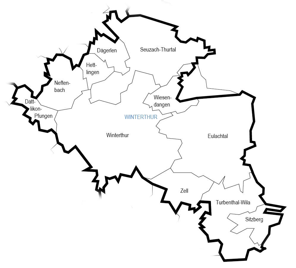 Landkarte des kirchlichen Bezirks Winterthur
