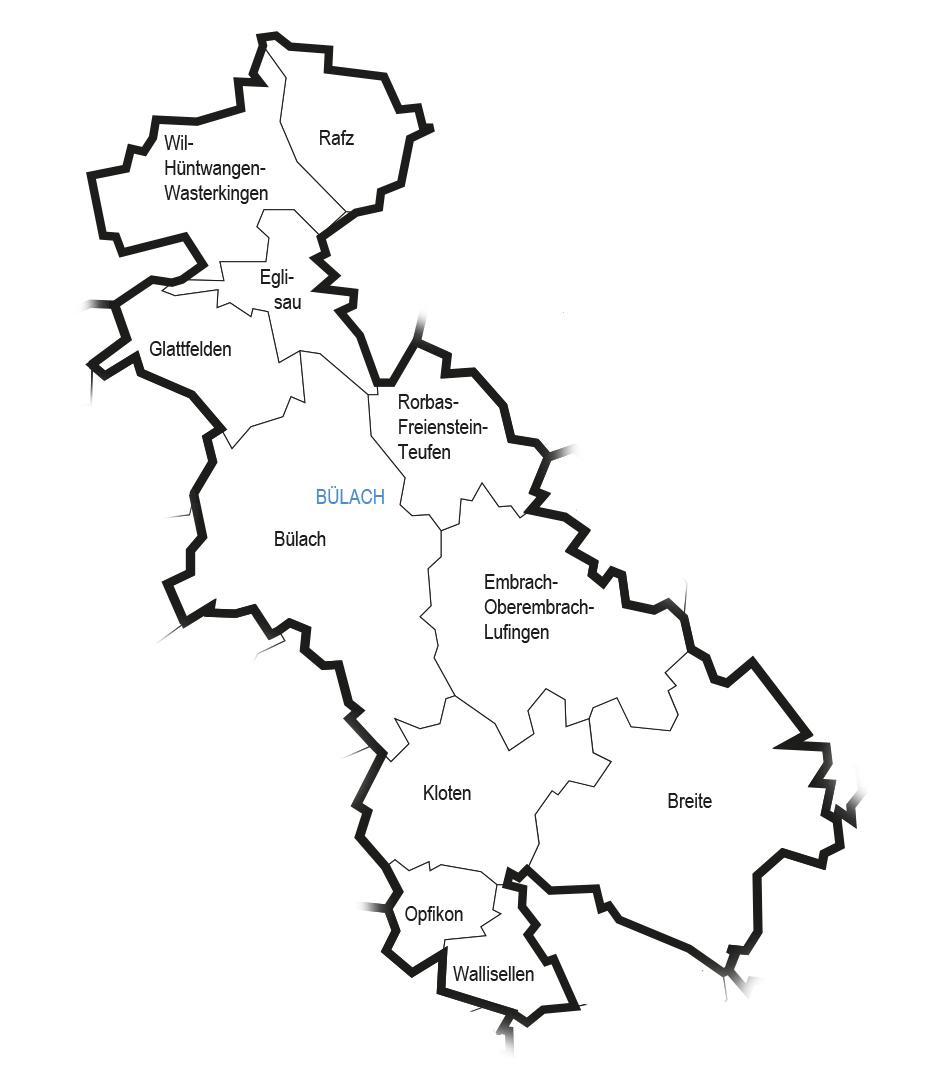 Landkarte des kirchlichen Bezirks Bülach