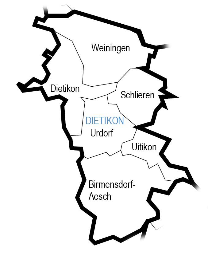 Landkarte des kirchlichen Bezirks Dietikon