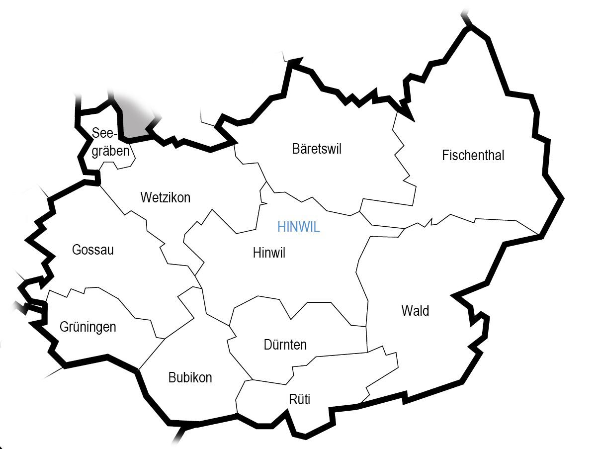 Landkarte des kirchlichen Bezirks Hinwil