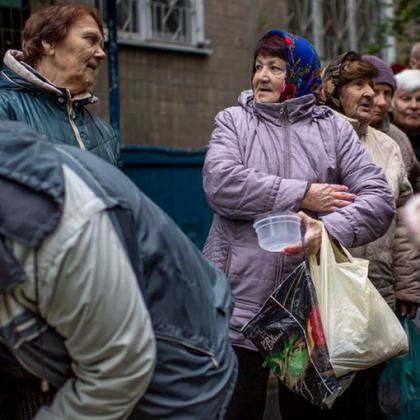 Flüchtlingsszene in der Ukraine
